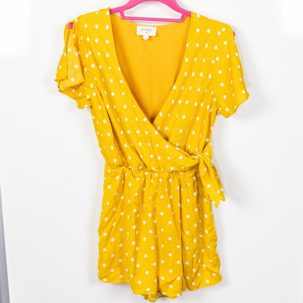 Yellow Polka Dot Faux Wrap Romper